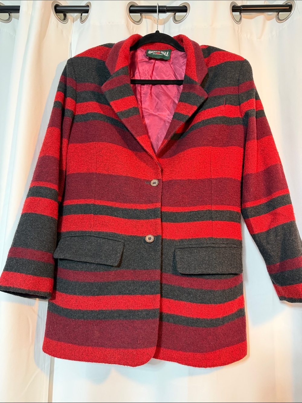 American Eagle Outfitters Red & Charcoal Striped Blazer Jacket SZ 11 B9